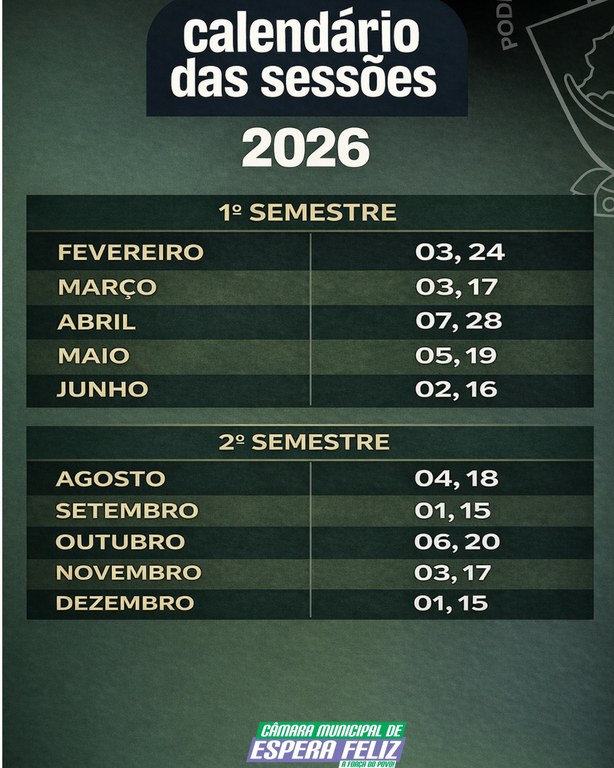 Calendário das Sessões 2026